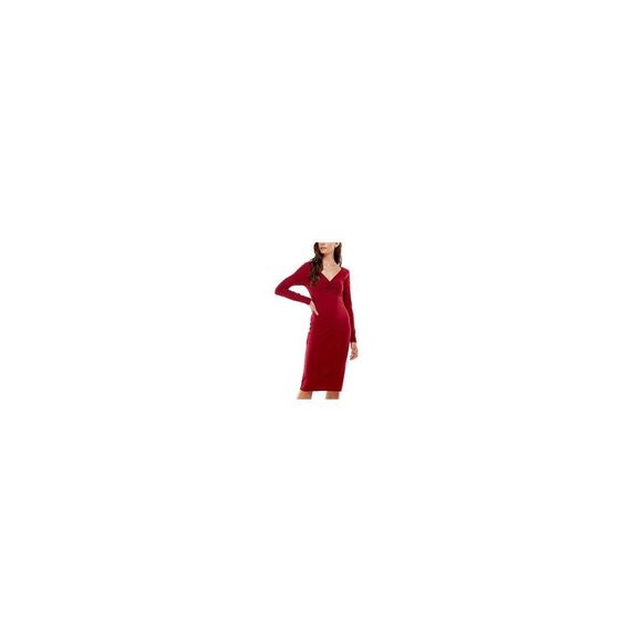 PLANET GOLD Womens Red Long Sleeve V Neck Knee Length Cocktail Sheath Dress XXS - Picture 1 of 1